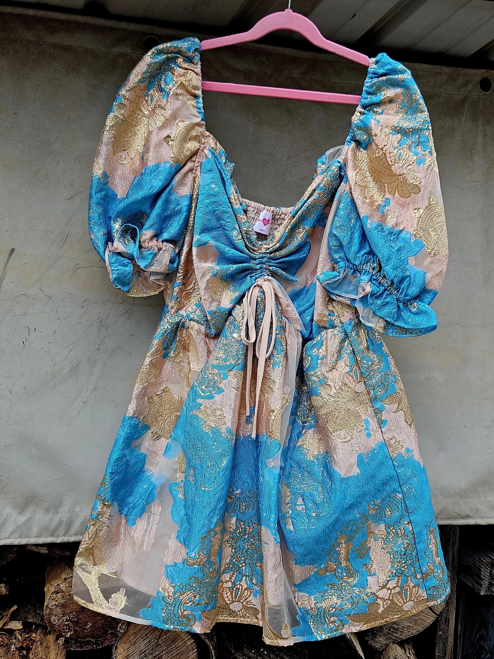 Buddy Love Turquoise blue and gold Mini Babydoll Princess Dress Sz Medium